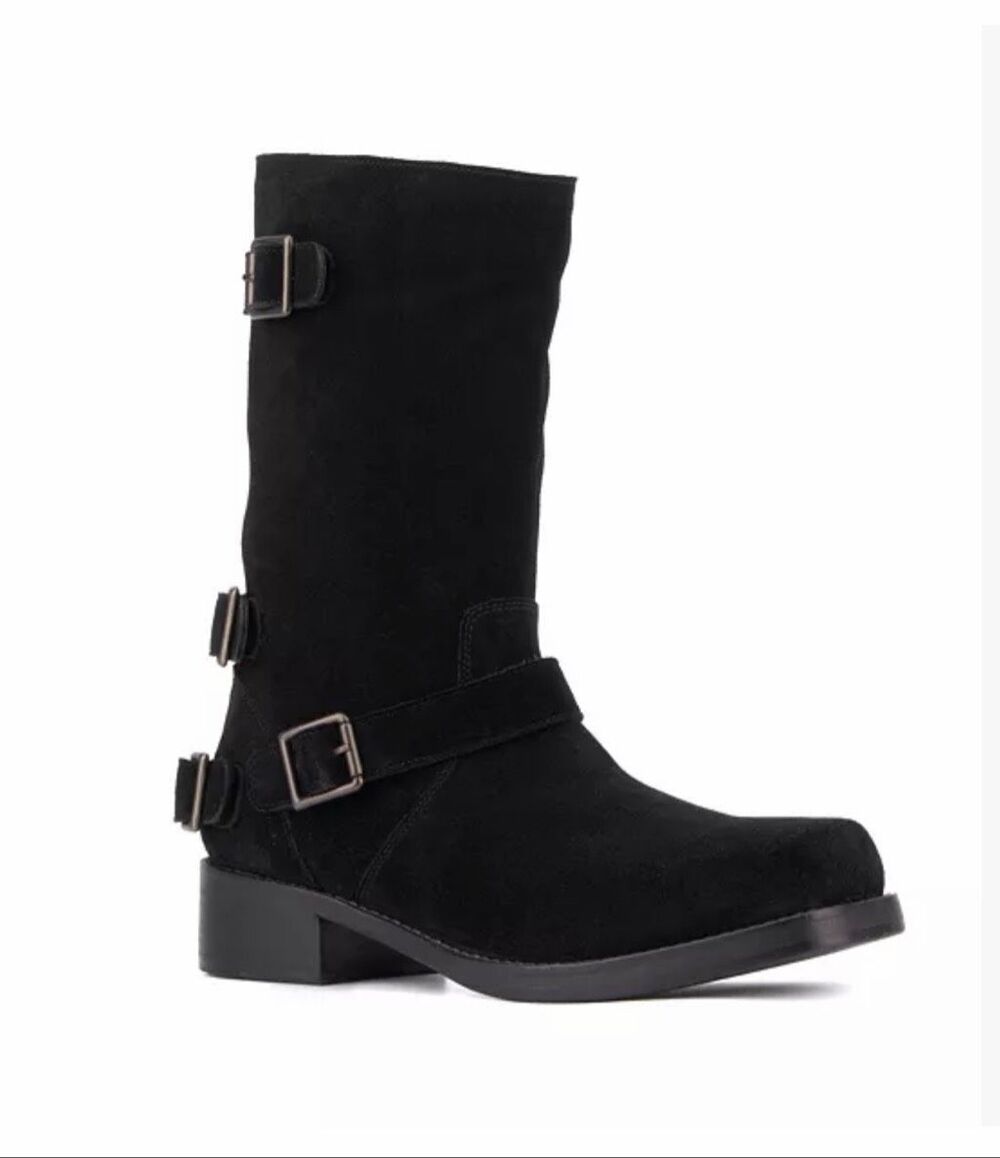 Vintage Foundry Co. Women's Katia Suede Square Toe Black Moto Boots Size 9 NEW